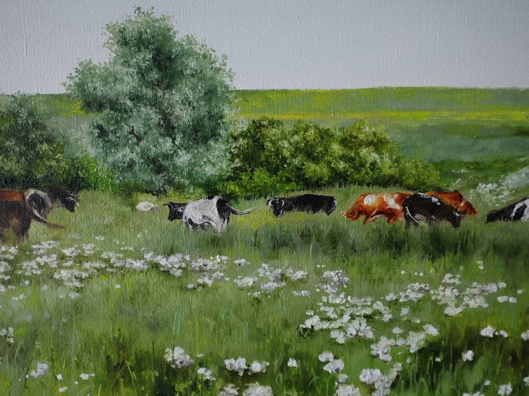 Original Fine Art Cows Painting by Natalia Shaykina
