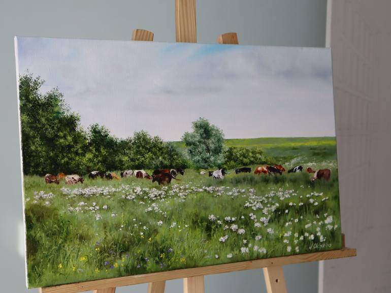 Original Fine Art Cows Painting by Natalia Shaykina