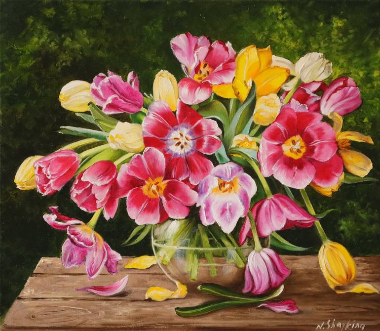 Large FLORAL OIL PAINTING Original, Flowers With Dark Background