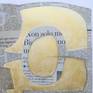 Shapes XXVIII is a collage with newspaper and gold acrylic made with some different shapes cut from paper.