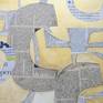 Shapes XXVIII is a collage with newspaper and gold acrylic made with some different shapes cut from paper.