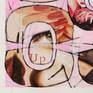 Shapes 078 is a mixed technique built with collage, acrylic & charcoal, painting on waterpaper, cut and pasted magazines. The background its acrylic painted in pink color.