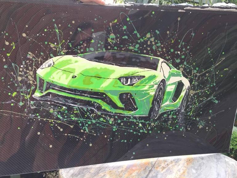 Green Lamborghini Painting by Katy Carbon Saatchi Art