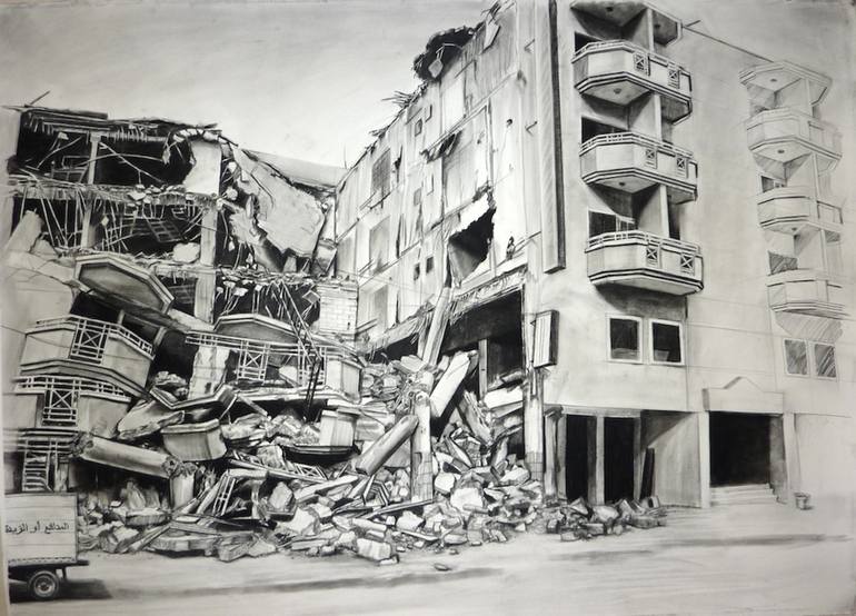 destroyed building drawing