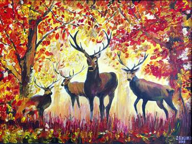 Autumn. Red Deers in the Forest thumb