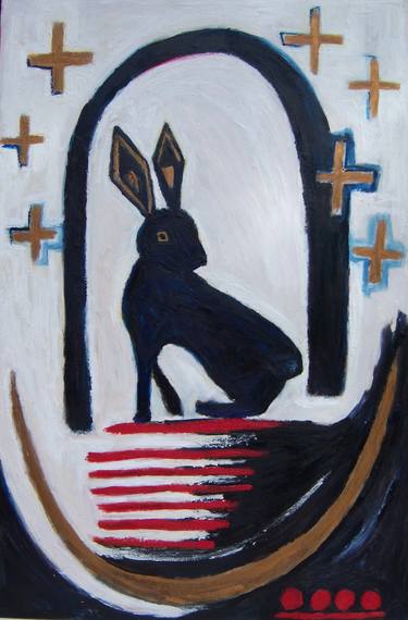 Rabbit at Portal , Encaustic on wood panel thumb