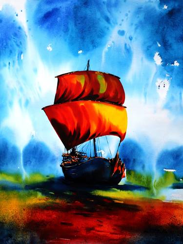 Print of Sailboat Paintings by Palash Datta