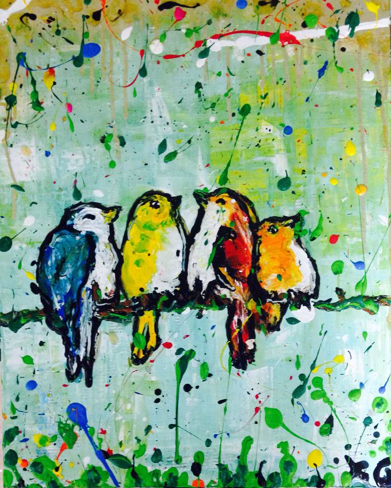 Birdy nam nam Painting by Geertje Dijkstra | Saatchi Art