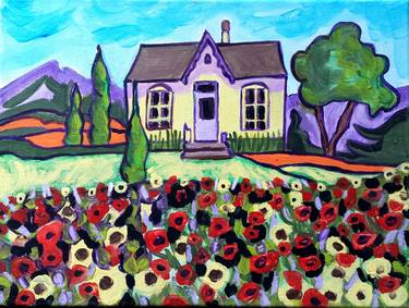 Cottage With Poppy Field Painting By Katharine Nikki Dalton