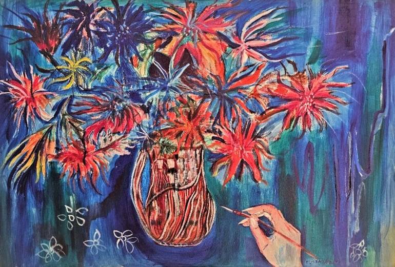 Original Contemporary Floral Painting by Elissa Dorfman