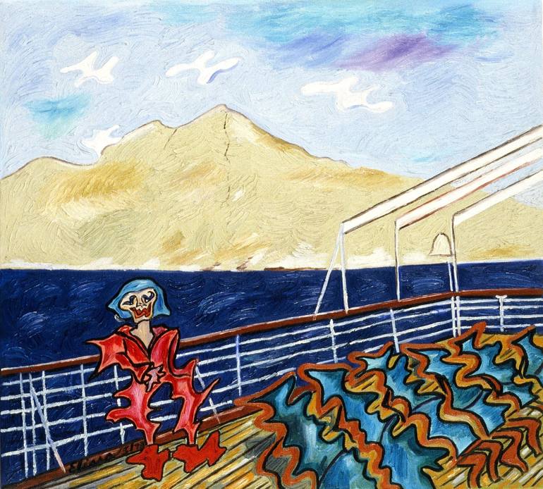 Original Abstract Boat Painting by Elissa Dorfman