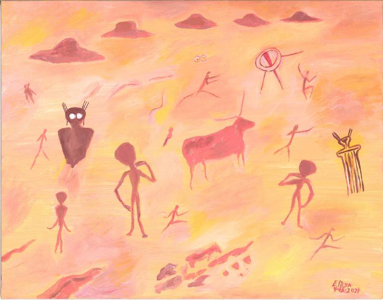 UFO Cave Painting Of Aliens India Painting By Elissa Dorfman Saatchi Art   7505552 HSC00001 7 