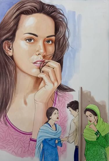 Print of Figurative Women Paintings by zohaib ahmed