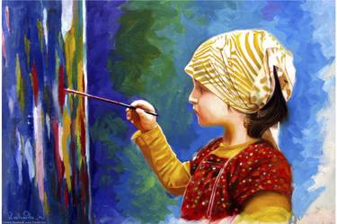 Original Figurative Children Paintings by zohaib ahmed
