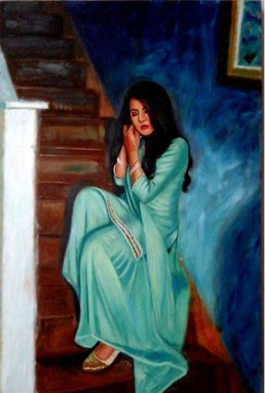 Beauty at Stairs - Oil Painting on Canvas thumb