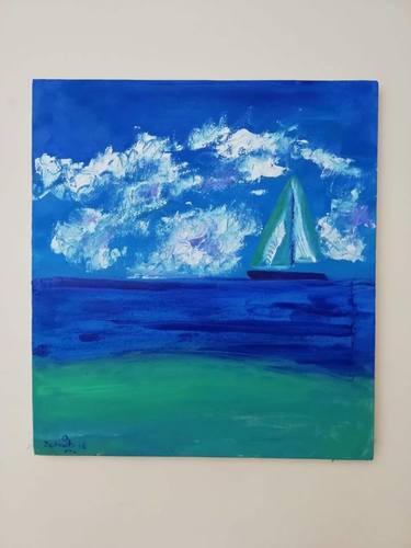 Beautiful Seascape Painting with Boat thumb