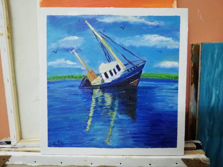 Original Abstract Expressionism Boat Painting by Zohaib Ahmed