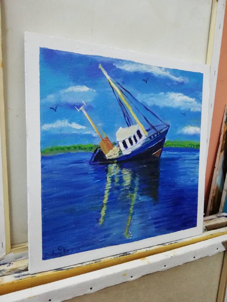 Original Abstract Expressionism Boat Painting by zohaib ahmed