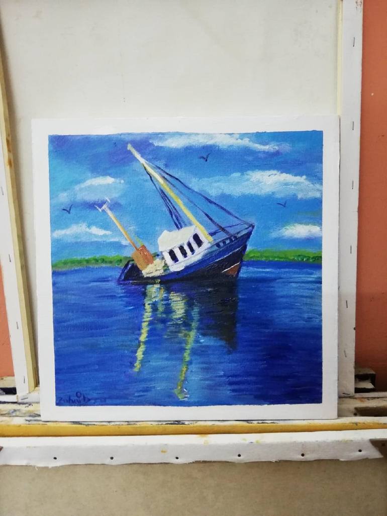 Original Abstract Expressionism Boat Painting by zohaib ahmed