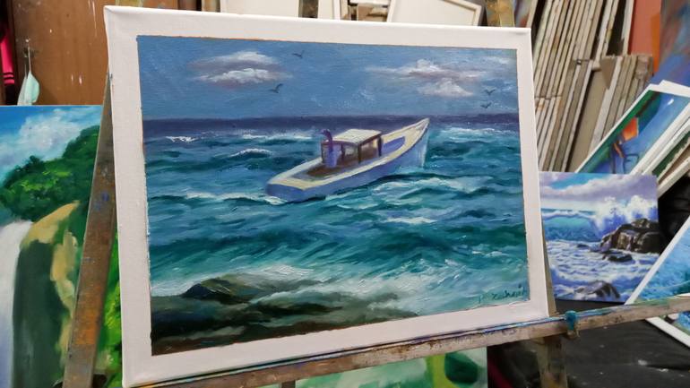 Original Art Deco Seascape Painting by zohaib ahmed