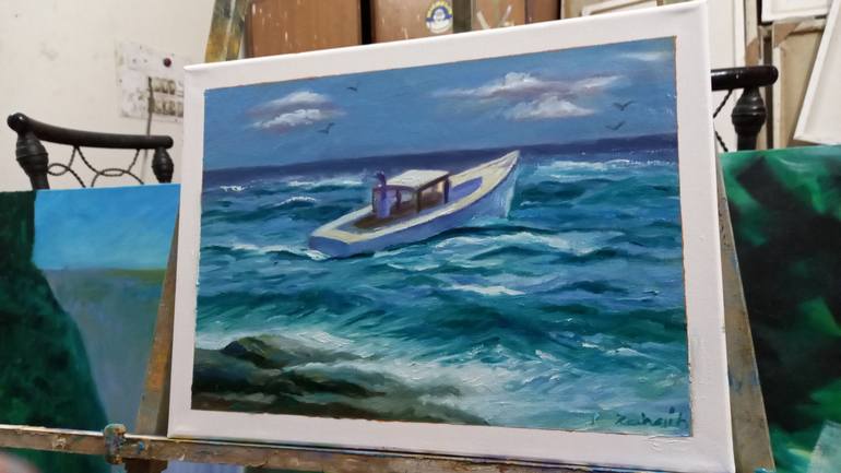 Original Art Deco Seascape Painting by zohaib ahmed