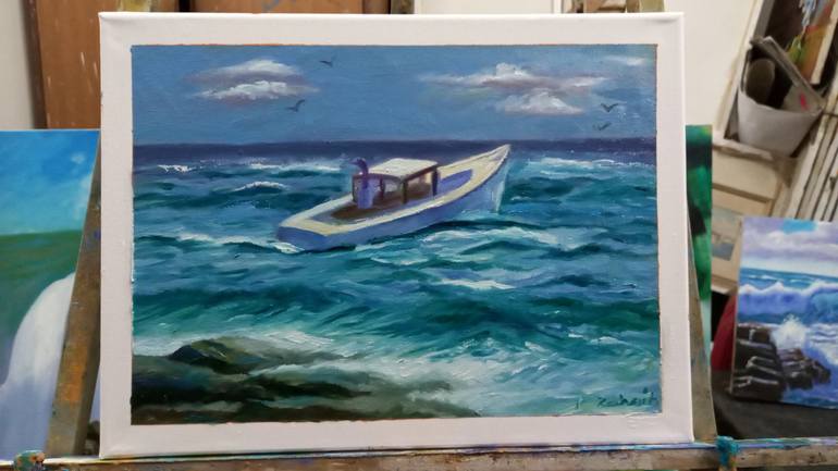 Original Art Deco Seascape Painting by zohaib ahmed