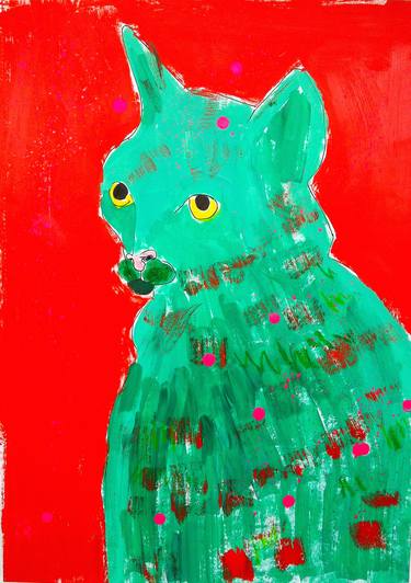 Saatchi Art Artist Kirsty McKenzie; Paintings, “Green Cat” #art