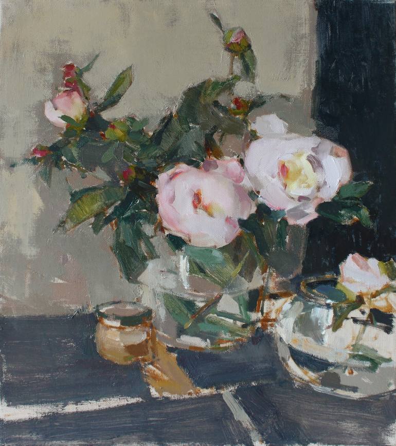 Still life with peonies Painting by Vadym Suvorov | Saatchi Art