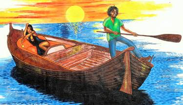 Print of Boat Paintings by Oliver Martin Okoth
