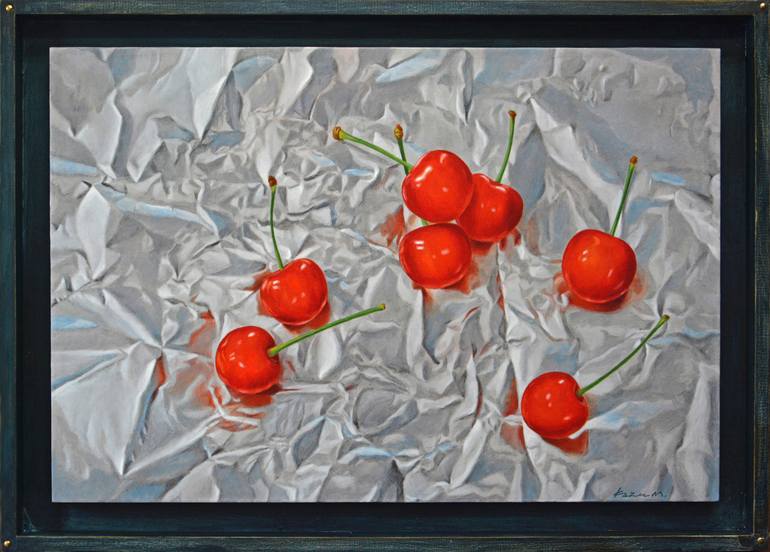 Cherries on Aluminum Foil Painting by 