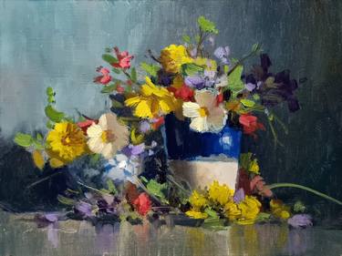 Spring Flowers in a Blue Cup thumb