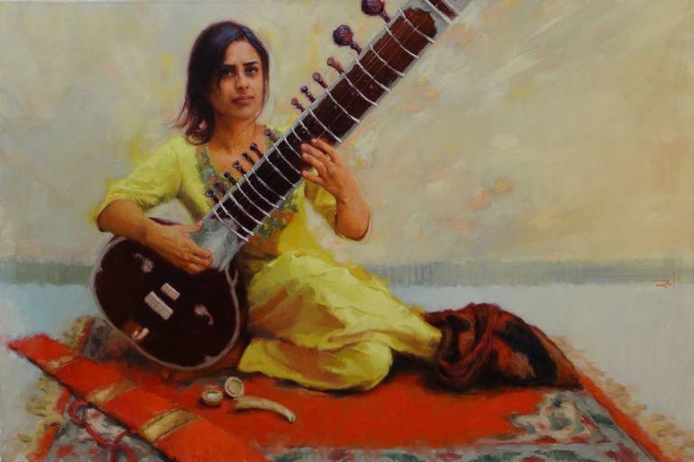 Shivranjani Sitar player Painting by Snehal Page Saatchi Art