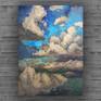 A dramatic and colorful skyscape splashed across a huge canvas is a bold addition to any home decor. This large wall art grabs the eye and transports the mind to the low stratosphere. I love painting immense clouds. The expressive brush strokes, colors, and stylized touches are a joy. Keep your head in the clouds with this original art.
