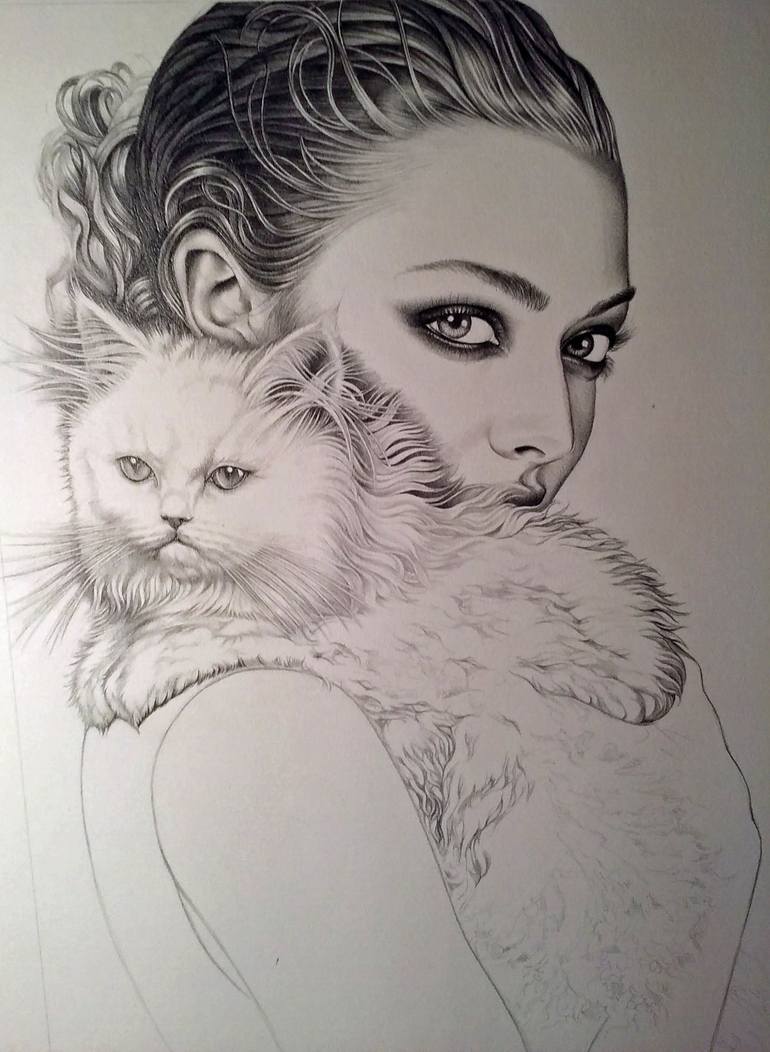 Original Realism Cats Drawing by Mollie Morrissette