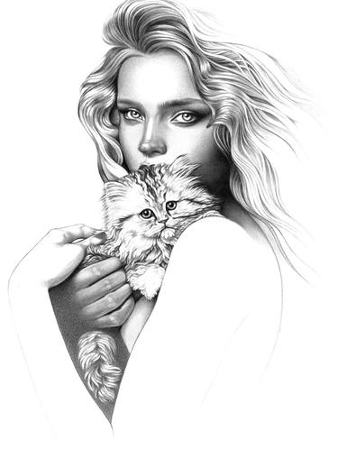 Original Photorealism Cats Drawings by Mollie Morrissette