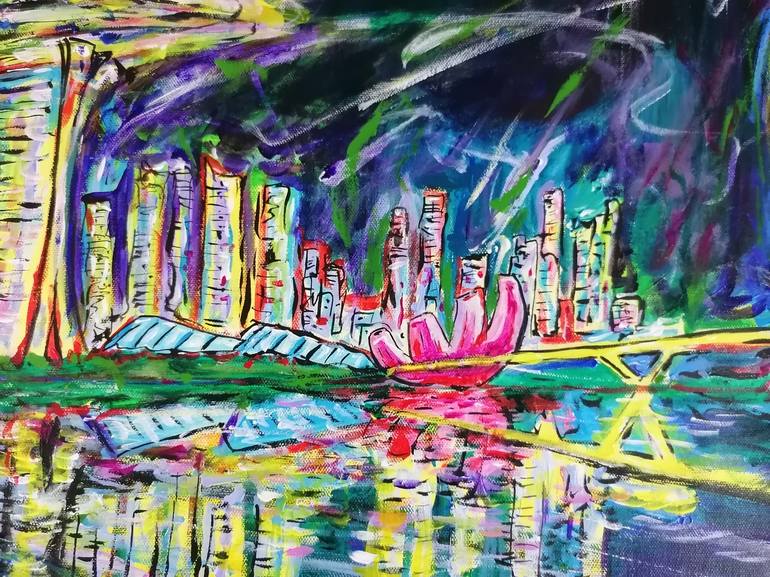 Original Abstract Expressionism Cities Painting by Artist Wabyanko