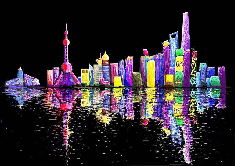 Original Pop Art Cities Mixed Media by Artist Wabyanko