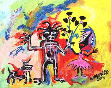 Tribute to Basquiat Boy and Dog and Atomic Black dancer Girl thumb