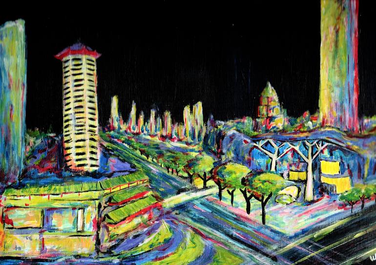 Original Surrealism Cities Painting by Artist Wabyanko
