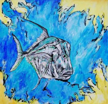 Original Abstract Expressionism Fish Paintings by Artist Wabyanko