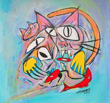 Print of Cats Paintings by Artist Wabyanko