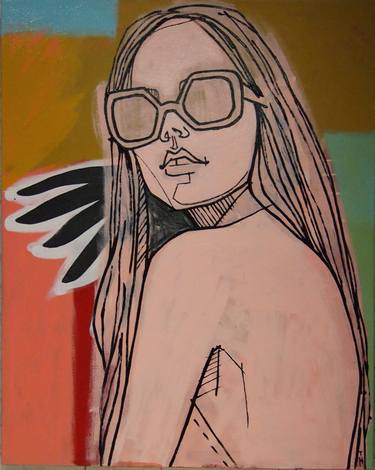 Saatchi Art Artist tracy hamer; Painting, “Girl with Big Sunglasses” #art
