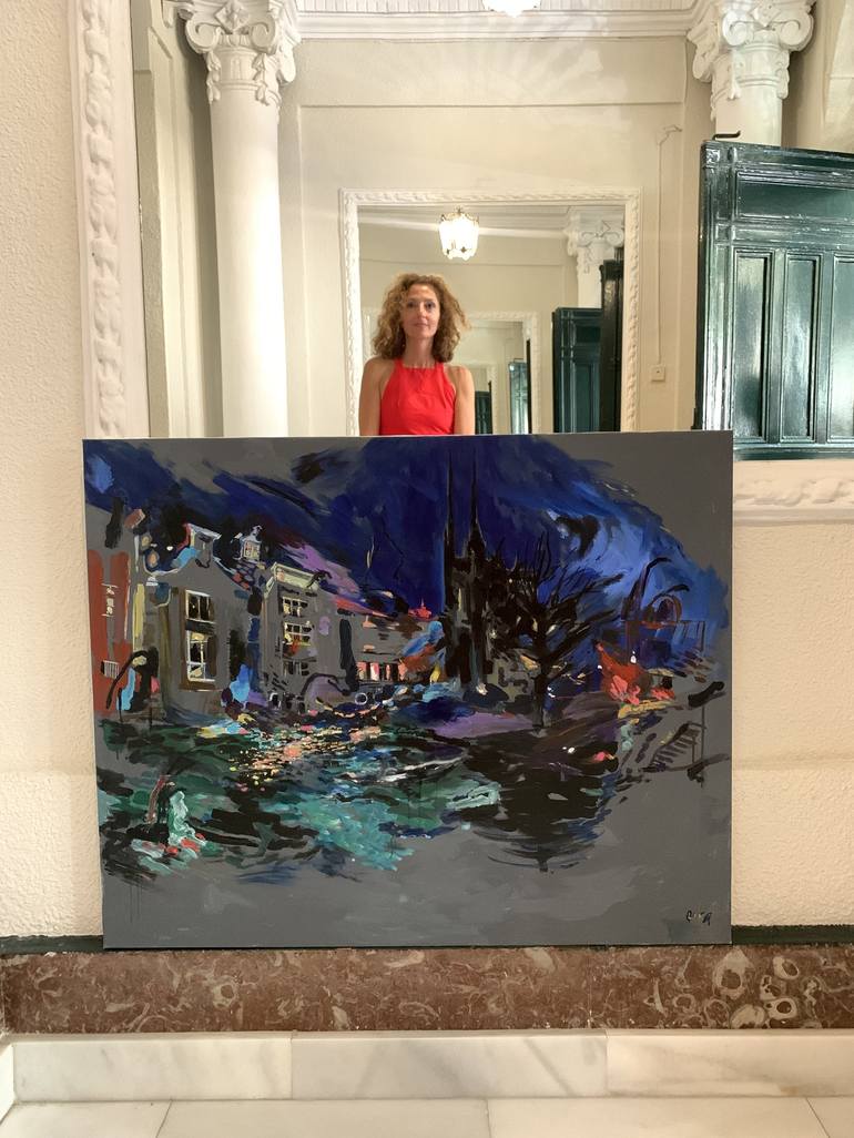 Original Contemporary Cities Painting by Lika Shkhvatsabaia