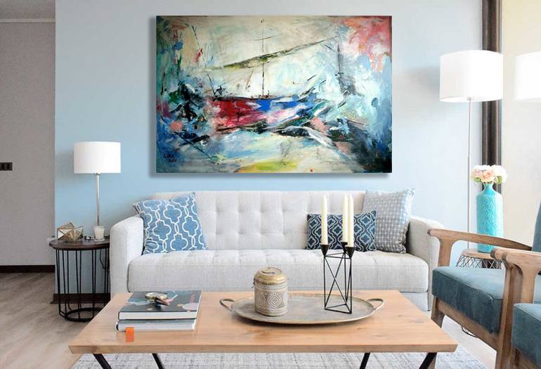 Original Abstract Expressionism Boat Painting by Lika Shkhvatsabaia