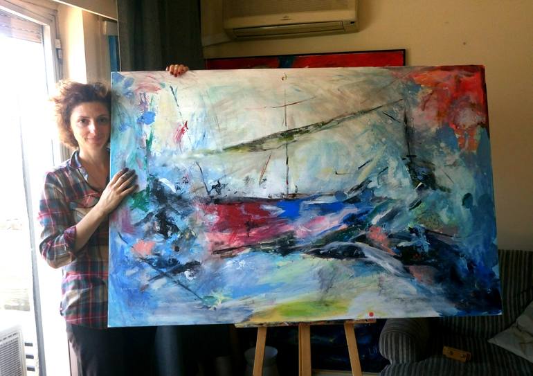 Original Abstract Expressionism Boat Painting by Lika Shkhvatsabaia