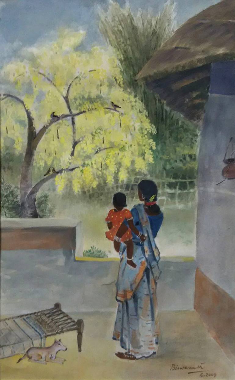 mother and child Painting by biswanath ghosh | Saatchi Art