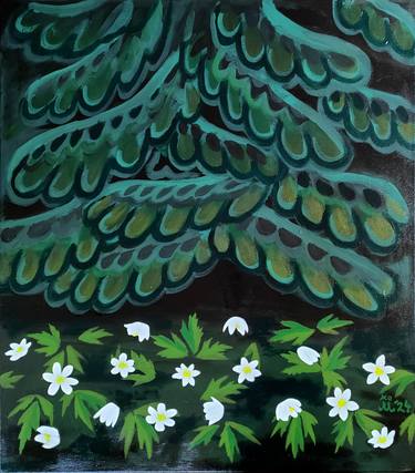 Original Folk Nature Painting by Maria Evestus