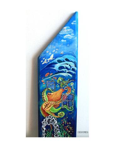 Ocean Ticket painting on wood thumb