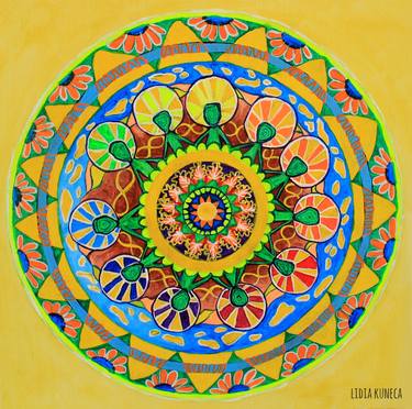 Mandala Sun-Male painting on canvas cardboard thumb