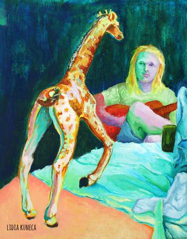 Gretar and Giraffe painting on canvas cardboard thumb